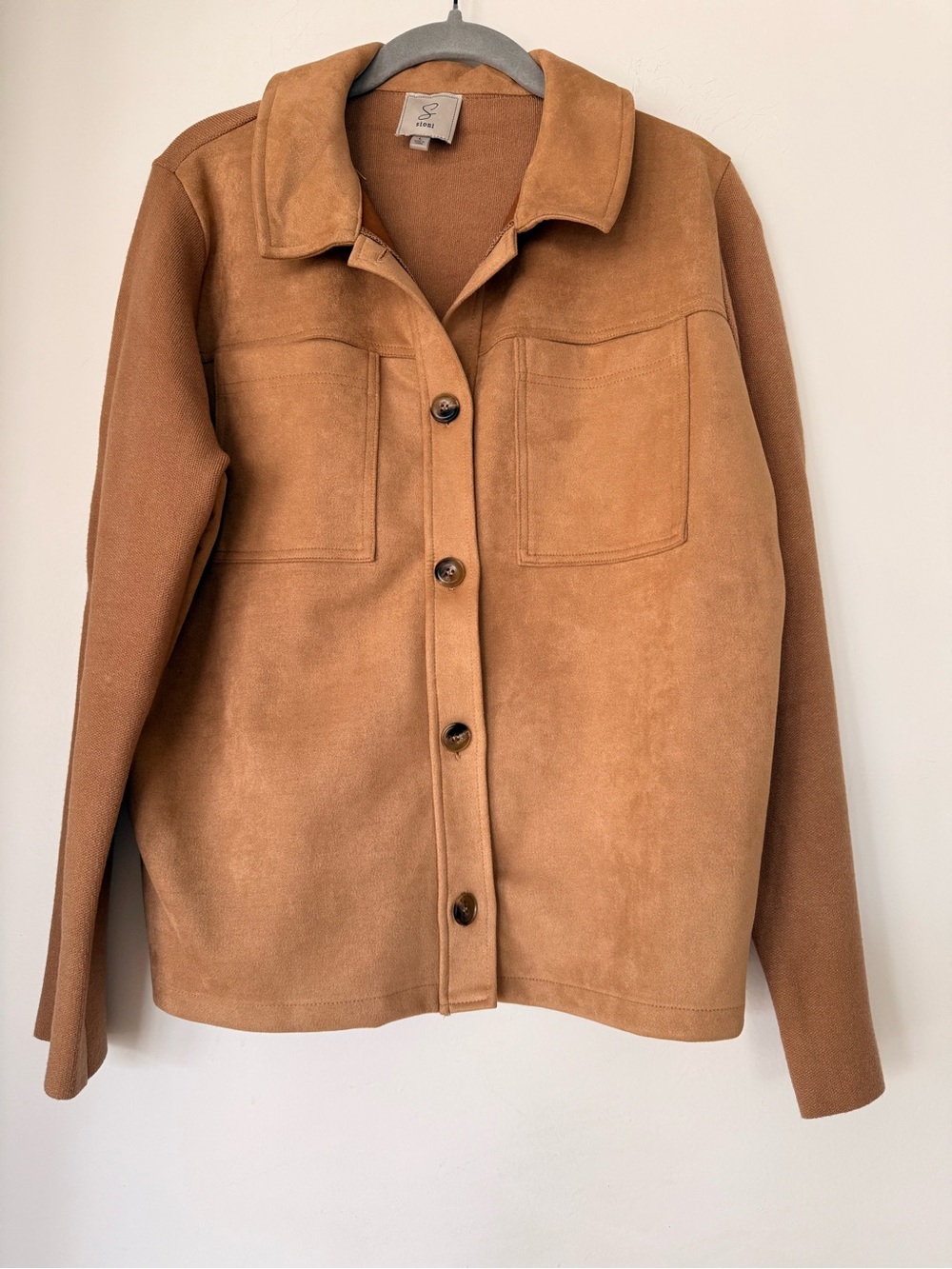 Sioni Camel Suede-Look Button Front Shacket